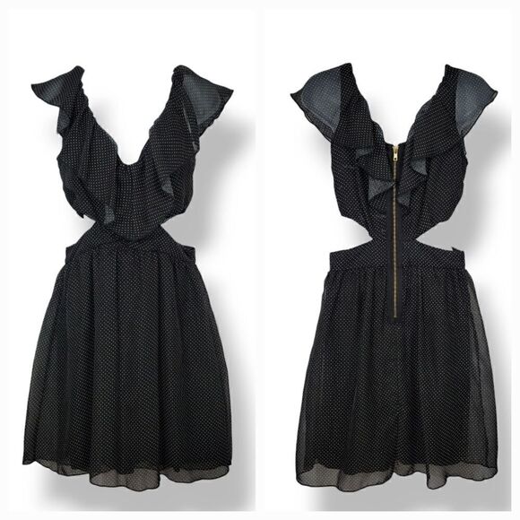 NEW Vintage 90s Y2K Speechless Polka Dot Chiffon Ruffle Cut Out Waist Dress - Picture 1 of 10